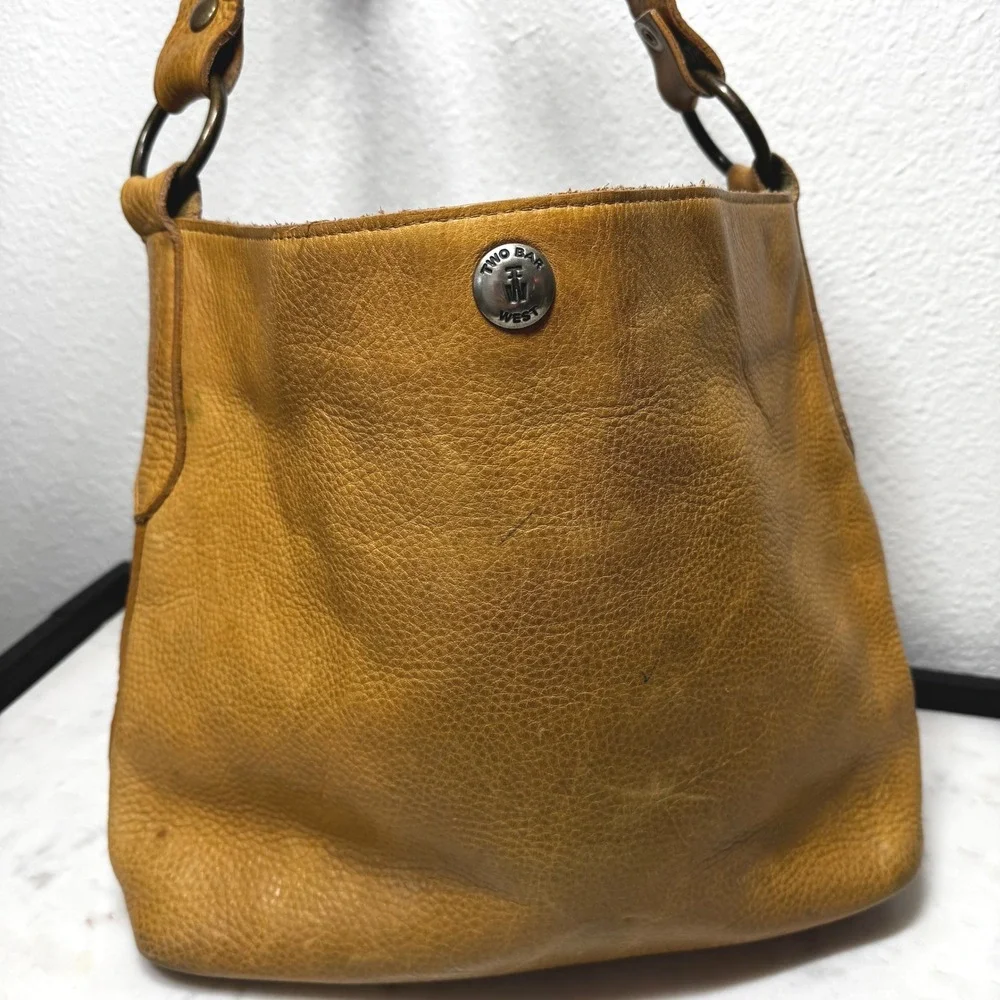 Two Bar West Tan Pebbled Leather Studded Crystal Strap Western Hobo Shoulder Bag